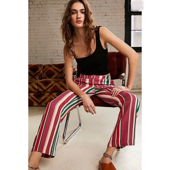 PINK TARTAN Multi Coloured Striped Flare Pants - Picture 1 of 4
